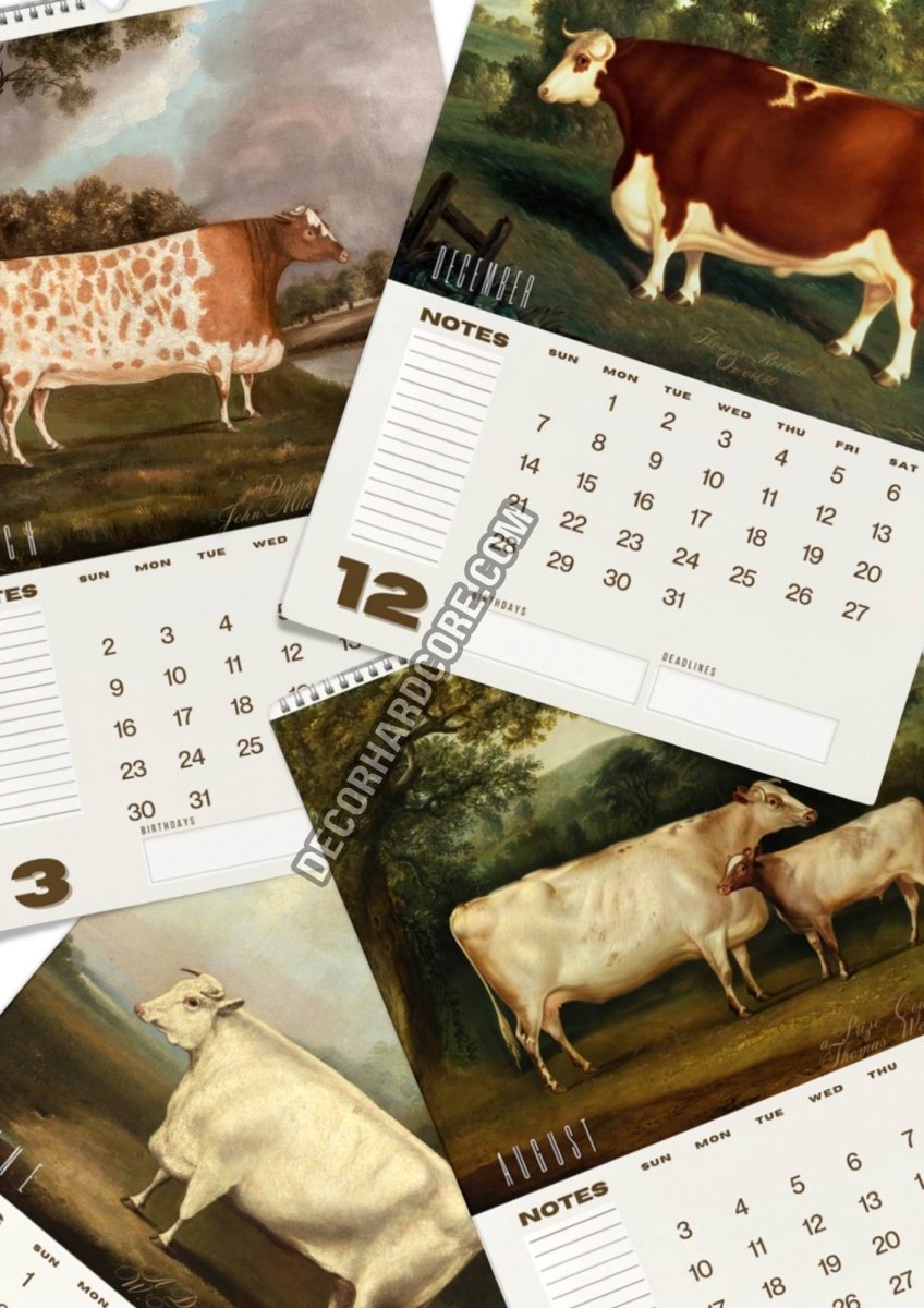 2025 Prize Cows in Primitive Paintings Wall Calendar. - DecorhardcorePrint Material