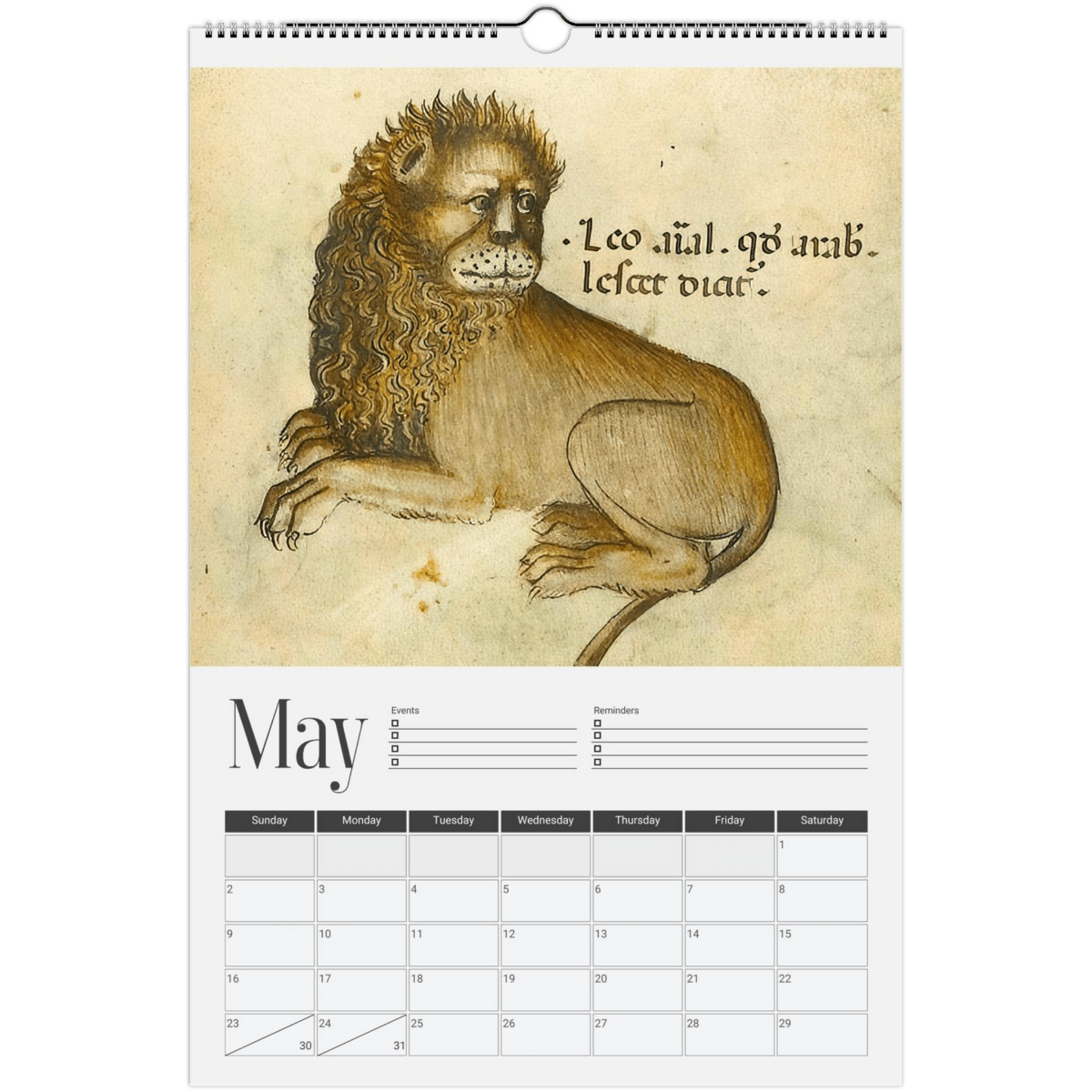 2026 Medieval Lions Wall Calendar - DecorhardcorePrint Material