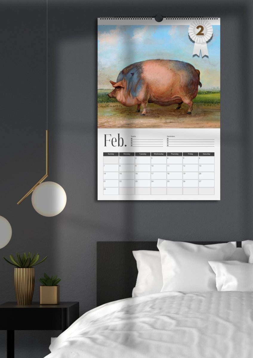 2027 Prize Pigs in Primitive Paintings Wall Calendar - DecorhardcorePrint Material