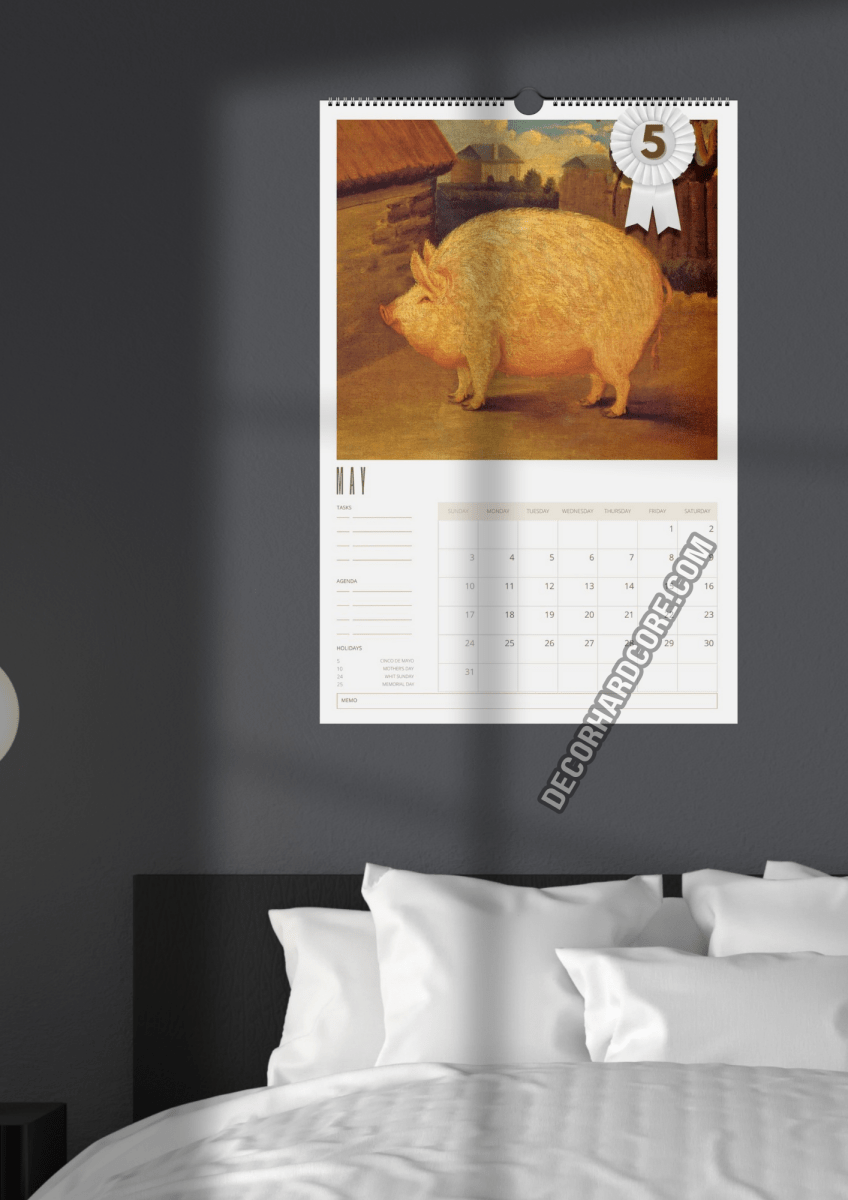 2026 Prize Pigs in Primitive Paintings Wall Calendar - DecorhardcorePrint Material