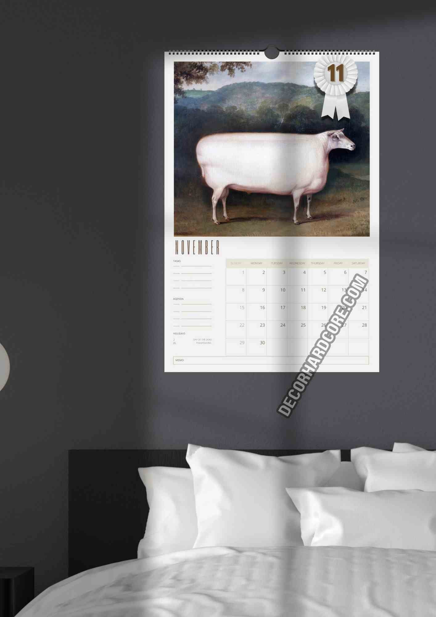 2026 Prize Sheep in Primitive Paintings Wall Calendar - DecorhardcorePrint Material