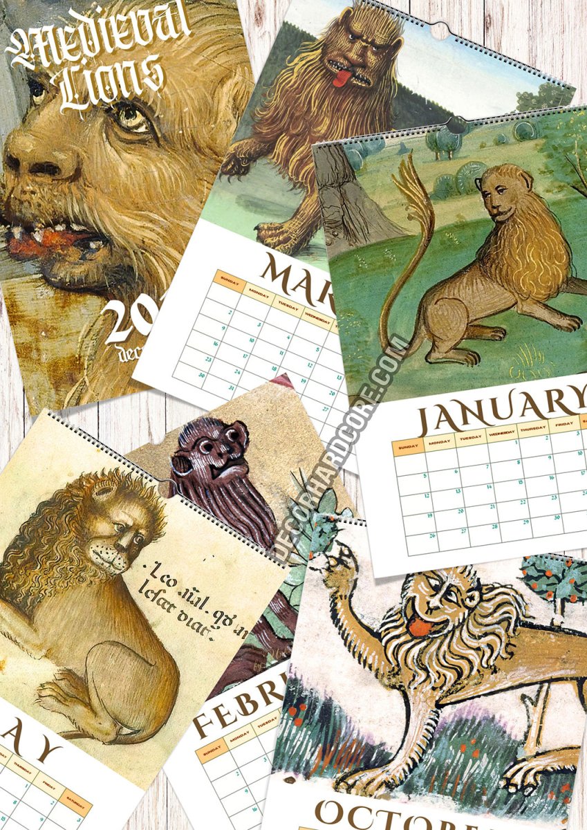 2025 Medieval Lions Wall Calendar - DecorhardcorePrint Material