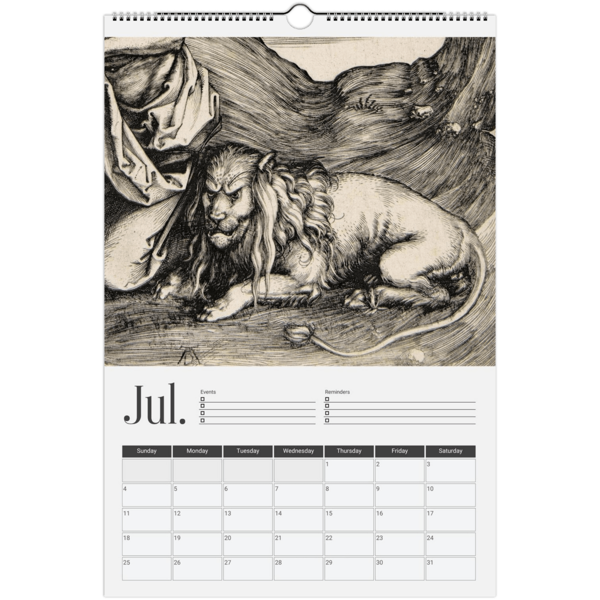 2026 Medieval Lions Wall Calendar - DecorhardcorePrint Material
