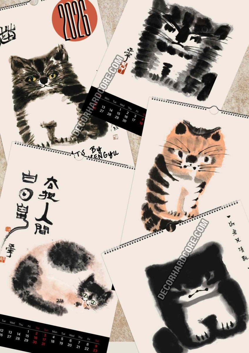 Cats by Zhang Zhengyu Wall Calendar 2026 - DecorhardcorePrint Material