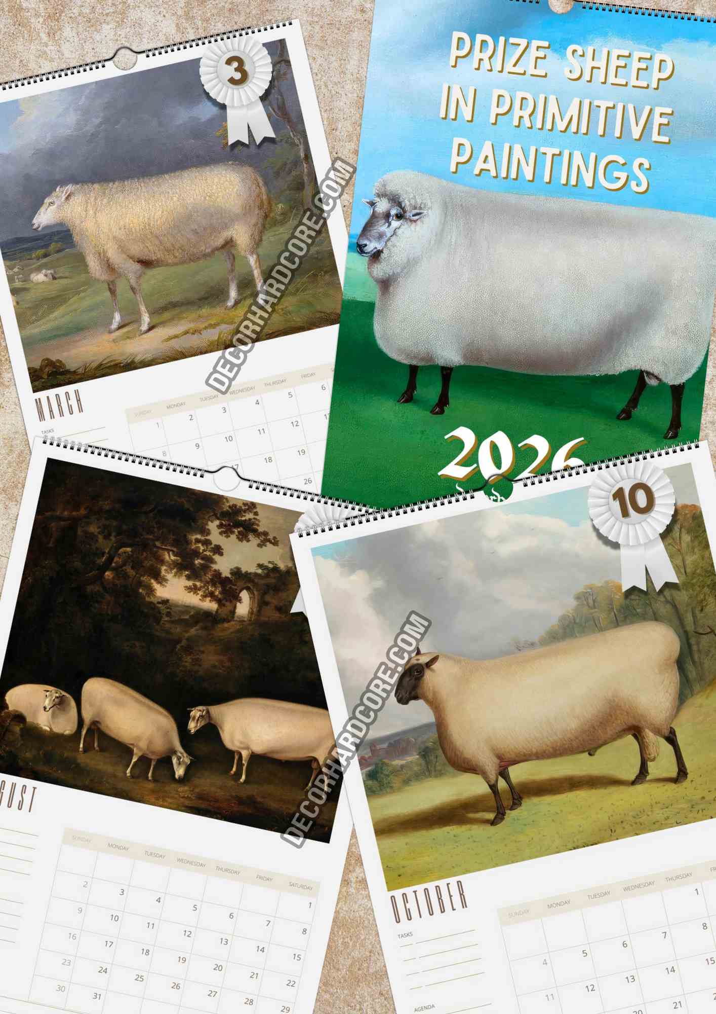 2026 Prize Sheep in Primitive Paintings Wall Calendar - DecorhardcorePrint Material