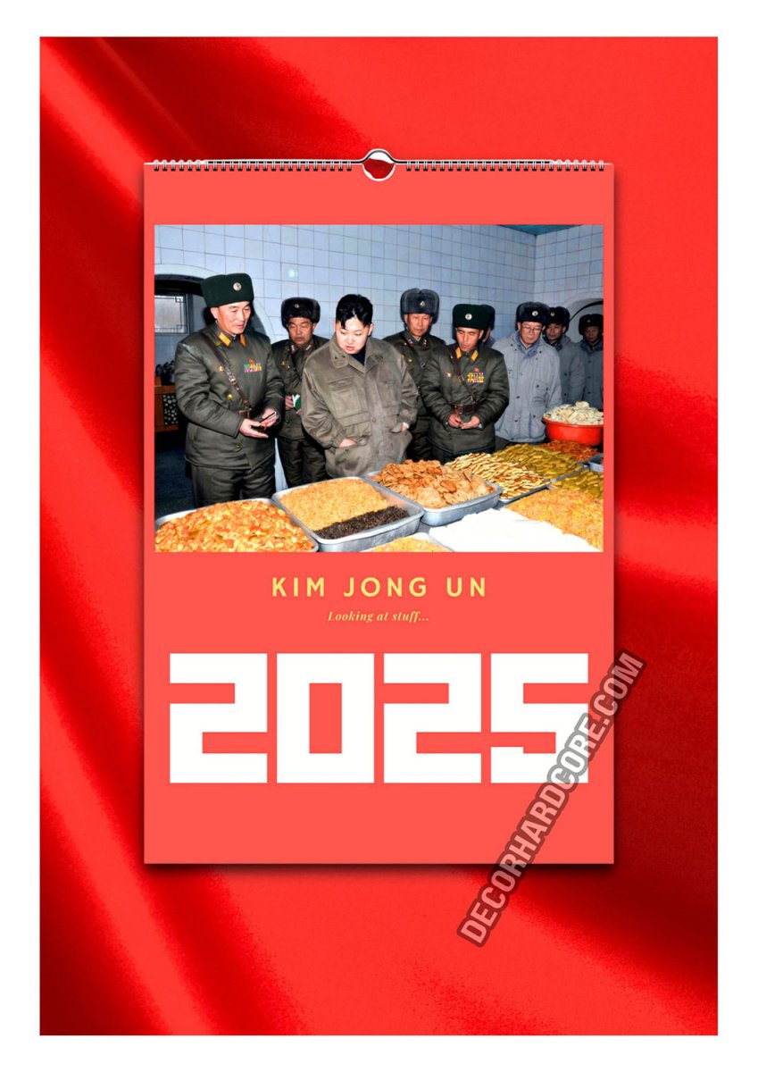 2025 Kim Jong Un Looking at Stuff Wall Calendar - DecorhardcorePrint Material