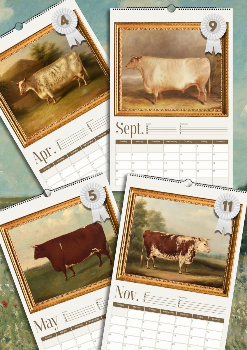 2027 Prize Cows in Primitive Paintings Wall Calendar. - DecorhardcorePrint Material