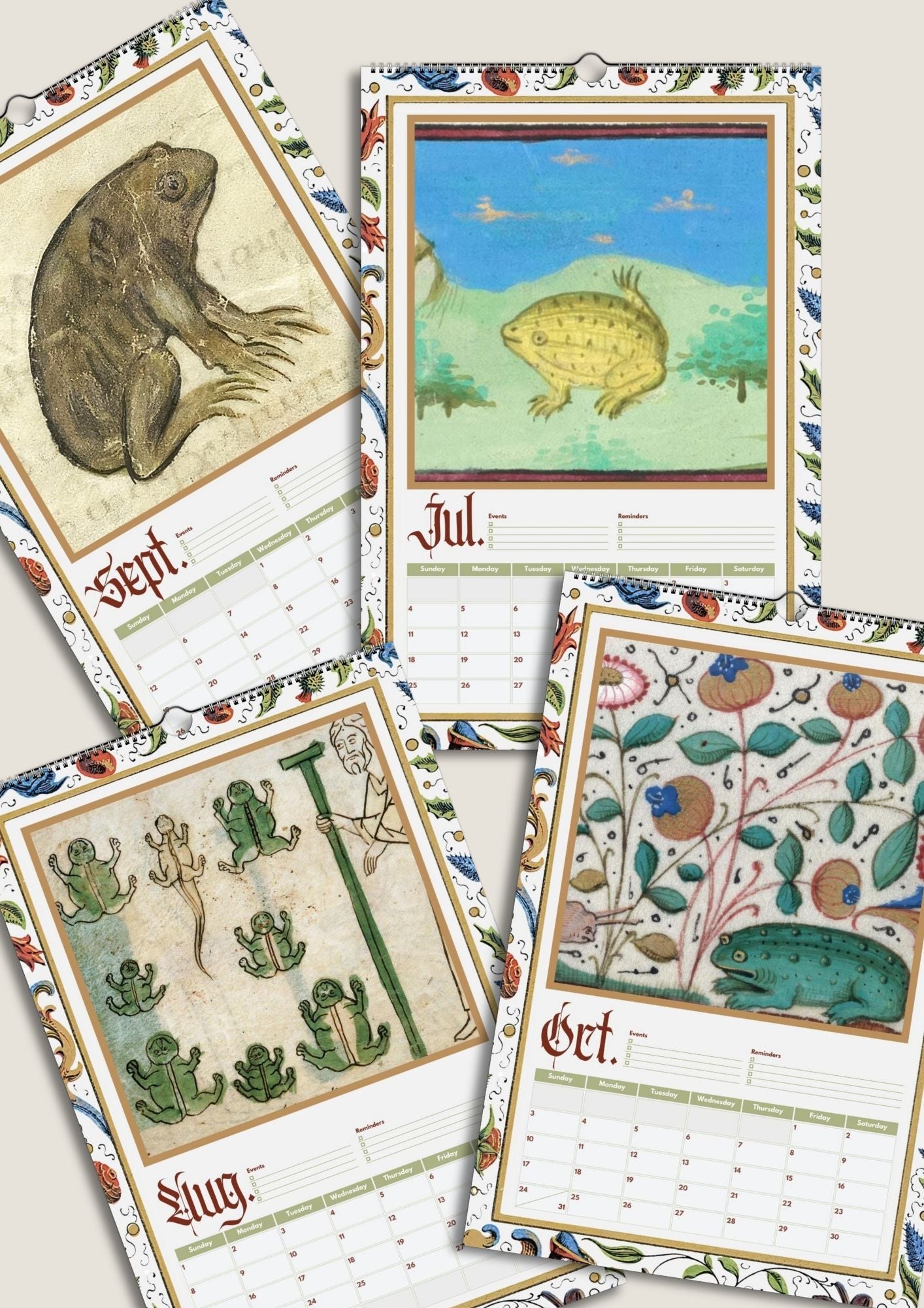 2027 Medieval Frogs Calendar, Funny Illuminated Manuscript Bird Art Planner, Creepy Marginalia oddities & curiosities Novelty Gift