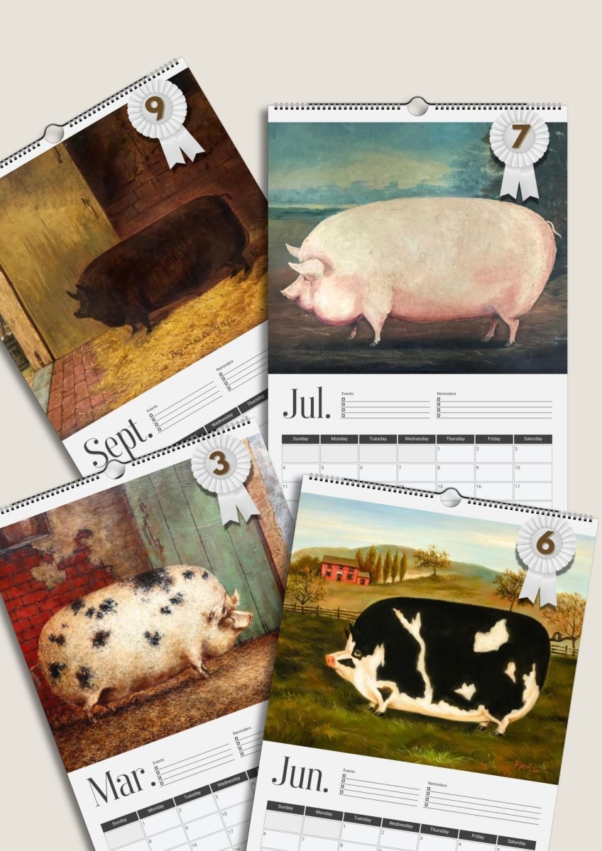 2027 Prize Pigs in Primitive Paintings Wall Calendar - DecorhardcorePrint Material