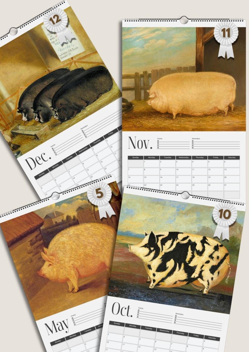 2027 Prize Pigs in Primitive Paintings Wall Calendar - DecorhardcorePrint Material