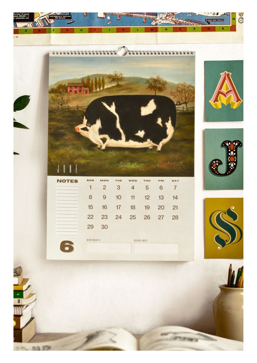 2025 Prize Pigs in Primitive Paintings Wall Calendar - DecorhardcorePrint Material