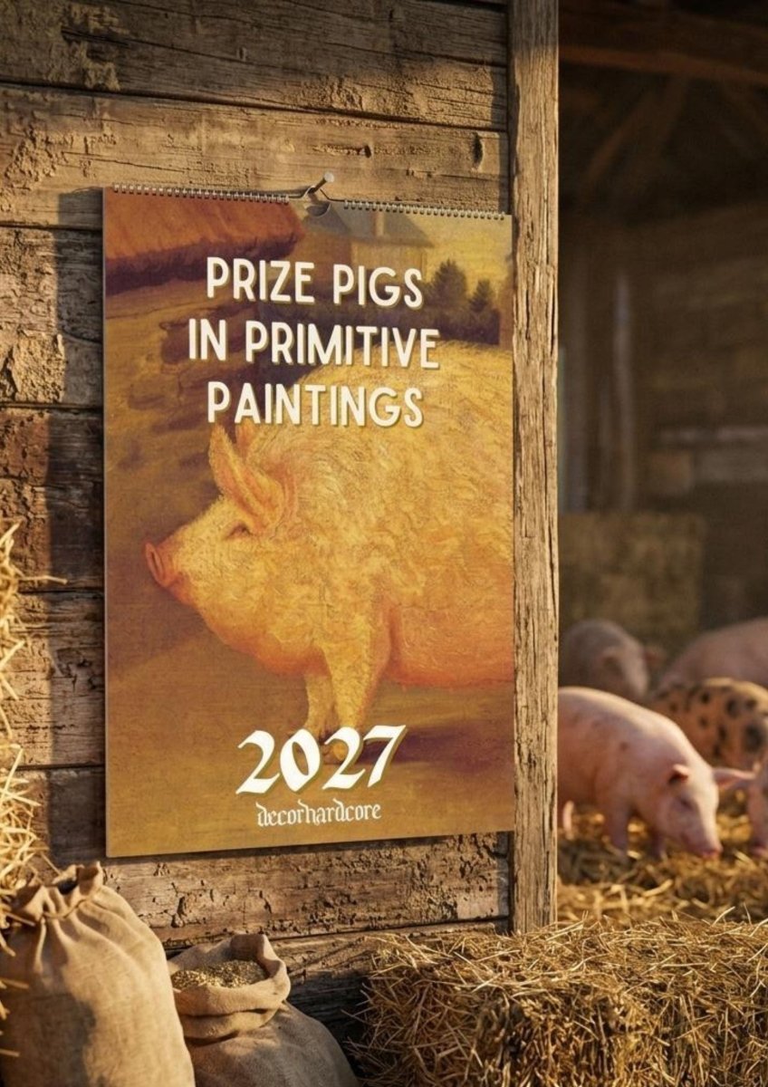 2027 Prize Pigs in Primitive Paintings Wall Calendar - DecorhardcorePrint Material