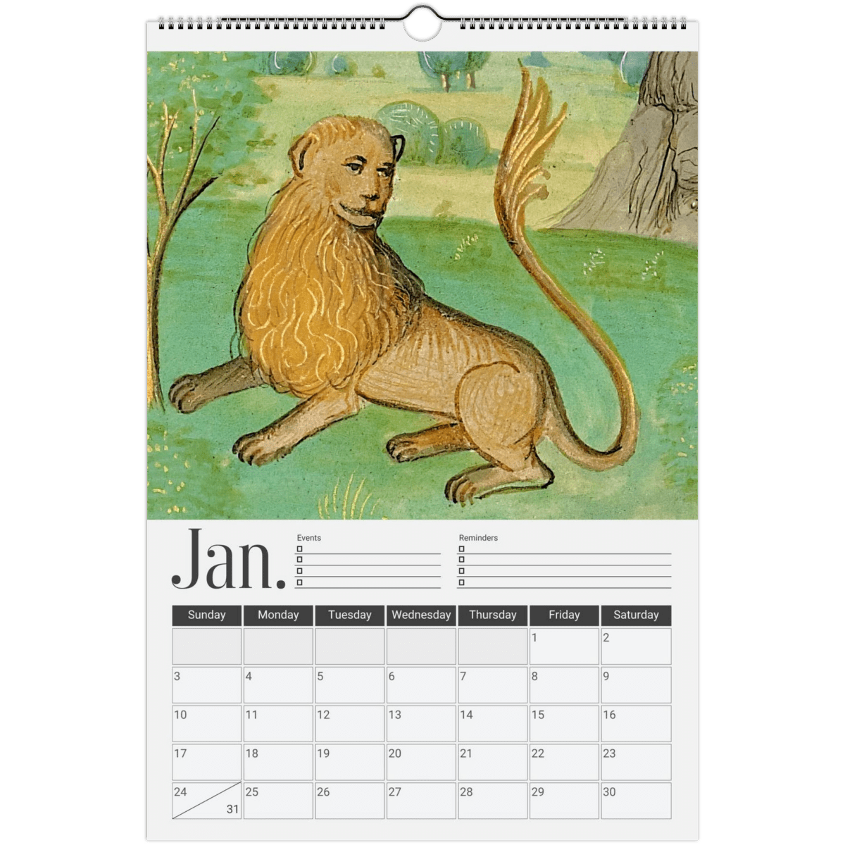 2026 Medieval Lions Wall Calendar - DecorhardcorePrint Material