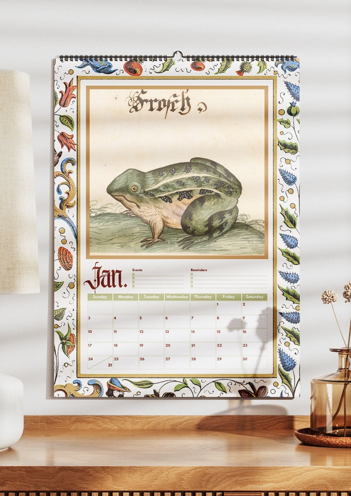 2027 Medieval Frogs Calendar, Funny Illuminated Manuscript Bird Art Planner, Creepy Marginalia oddities & curiosities Novelty Gift