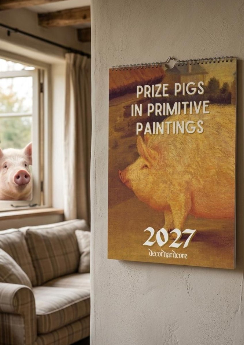 2027 Prize Pigs in Primitive Paintings Wall Calendar - DecorhardcorePrint Material