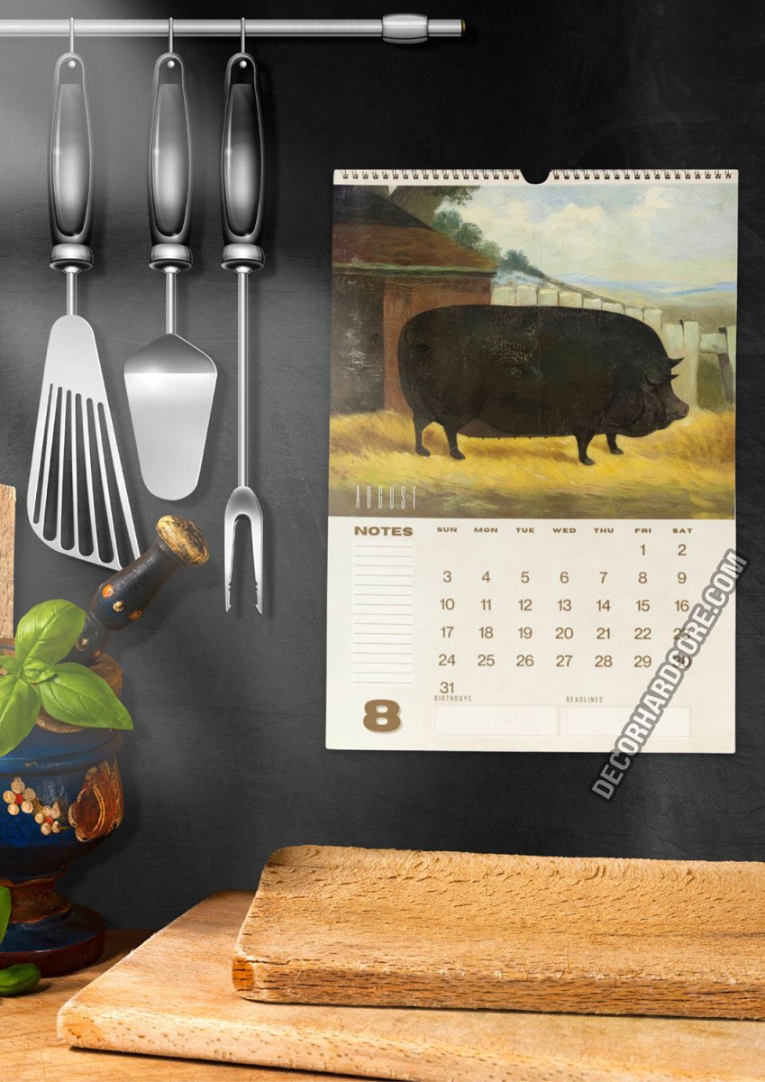 2025 Prize Pigs in Primitive Paintings Wall Calendar - DecorhardcorePrint Material