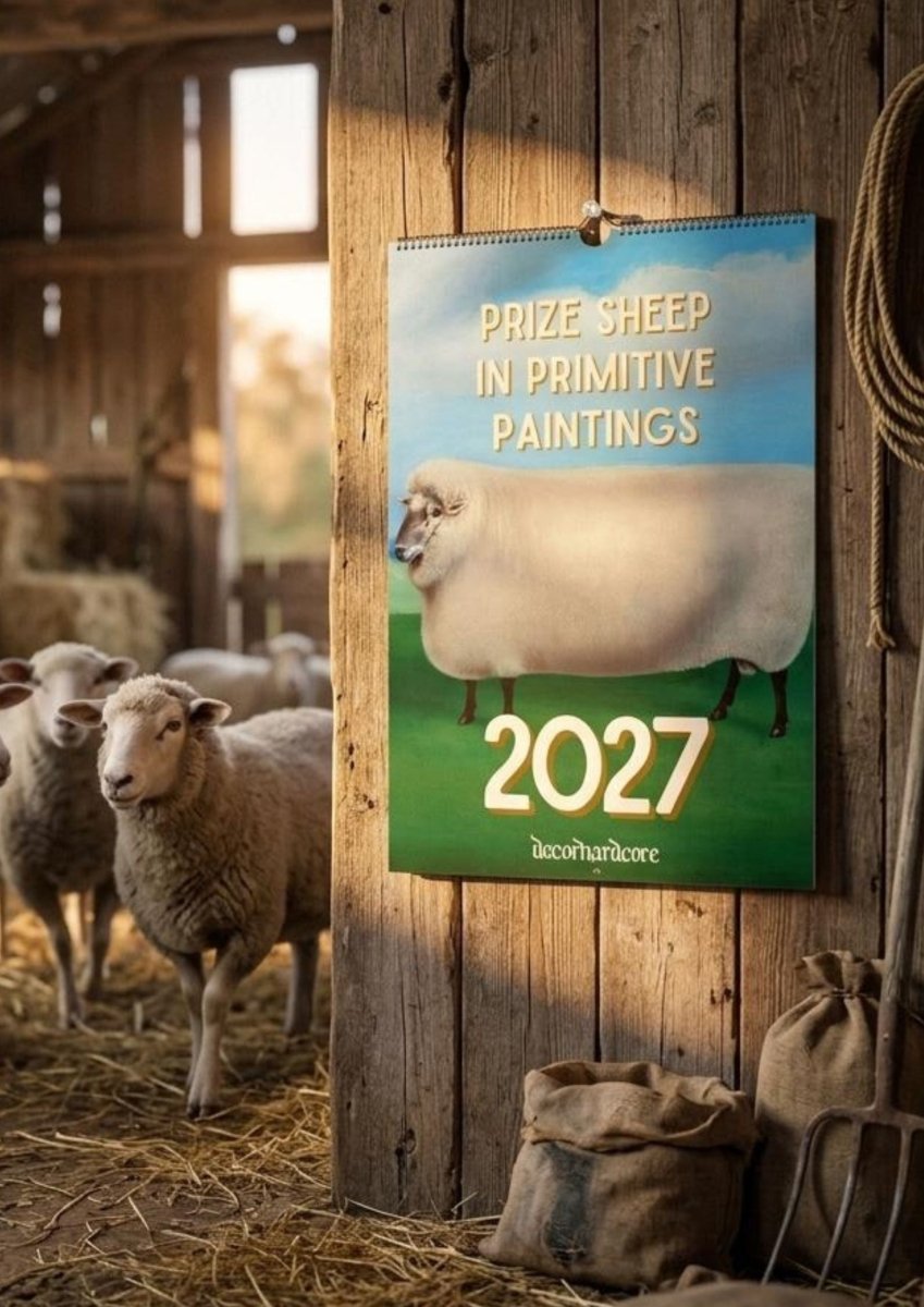 2027 Prize Sheep in Primitive Paintings Wall Calendar - DecorhardcorePrint Material
