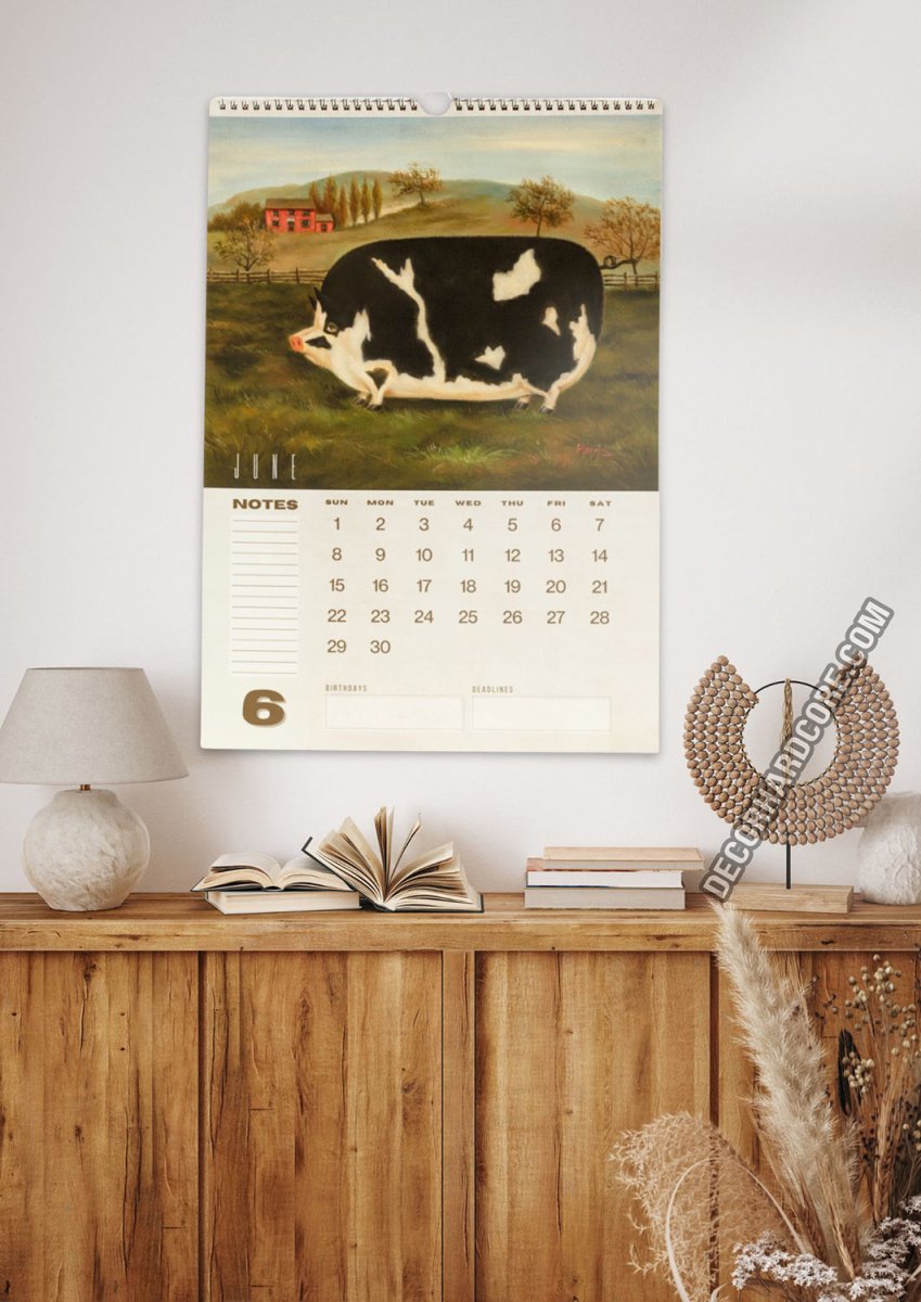 2025 Prize Pigs in Primitive Paintings Wall Calendar - DecorhardcorePrint Material