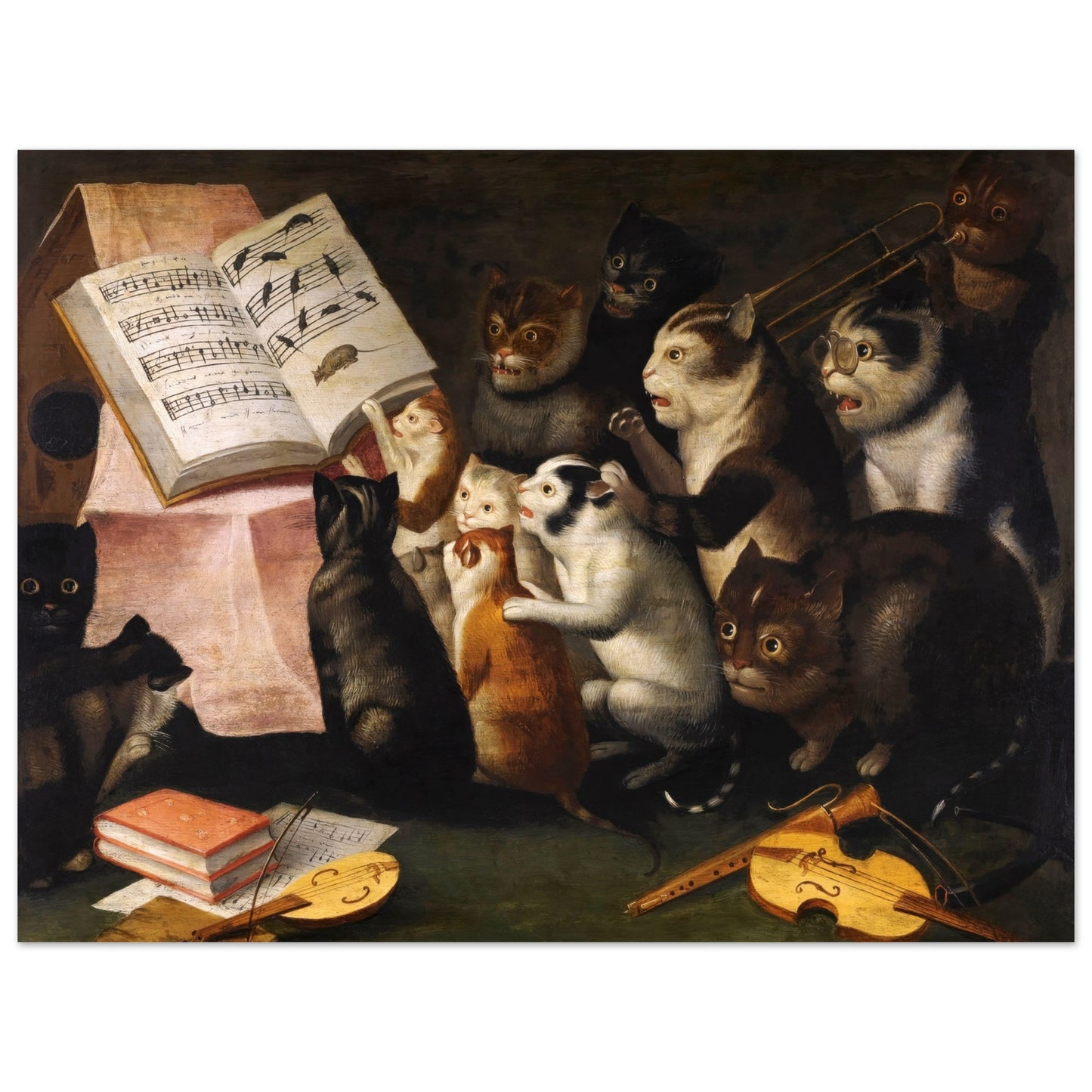 A Glaring Of Cats Making Music And Singing Flemish School circa 1700. Premium Matte Paper Poster