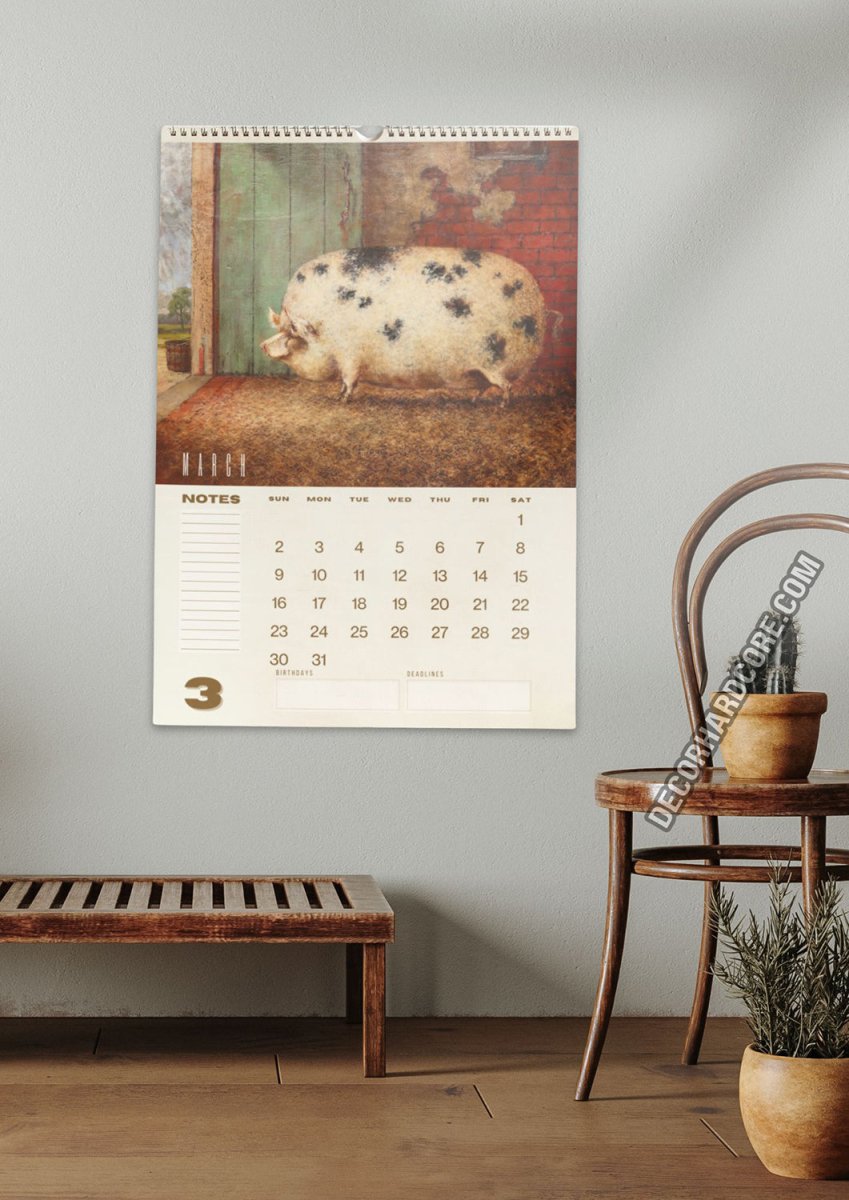 2025 Prize Pigs in Primitive Paintings Wall Calendar - DecorhardcorePrint Material