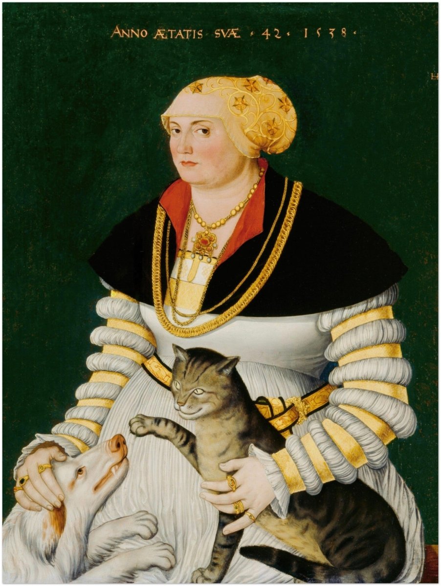 Medieval Painting of a Woman with Cat and a Dog Poster - DecorhardcorePrint Material