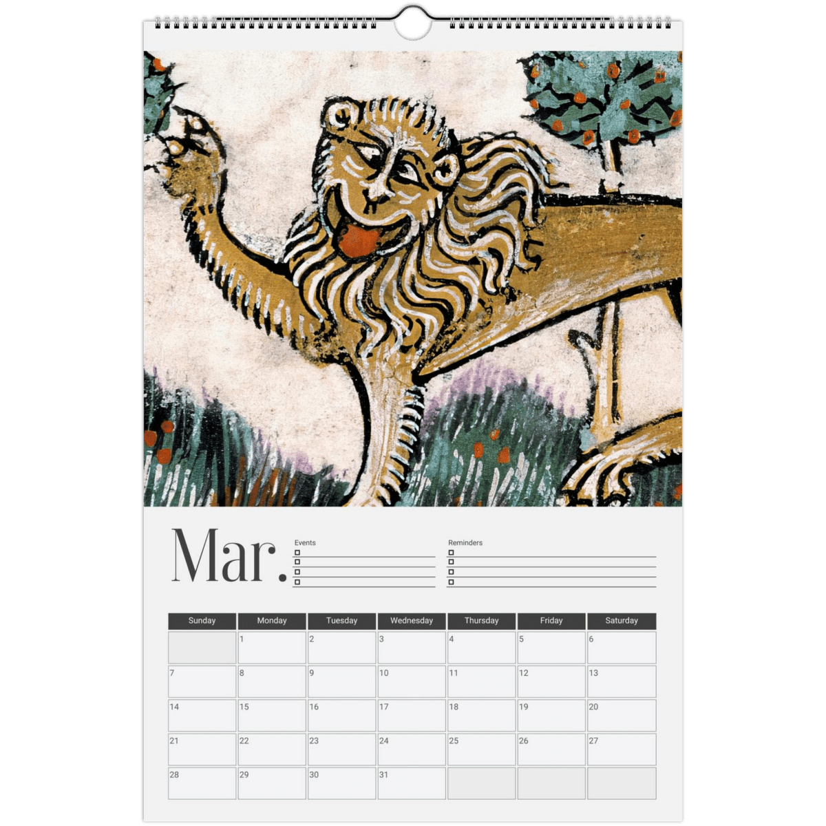 2026 Medieval Lions Wall Calendar - DecorhardcorePrint Material