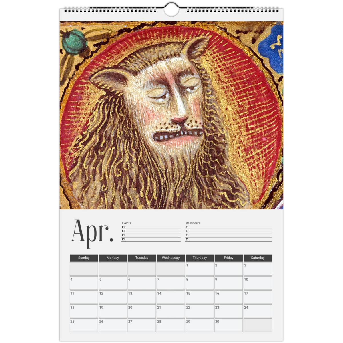 2026 Medieval Lions Wall Calendar - DecorhardcorePrint Material