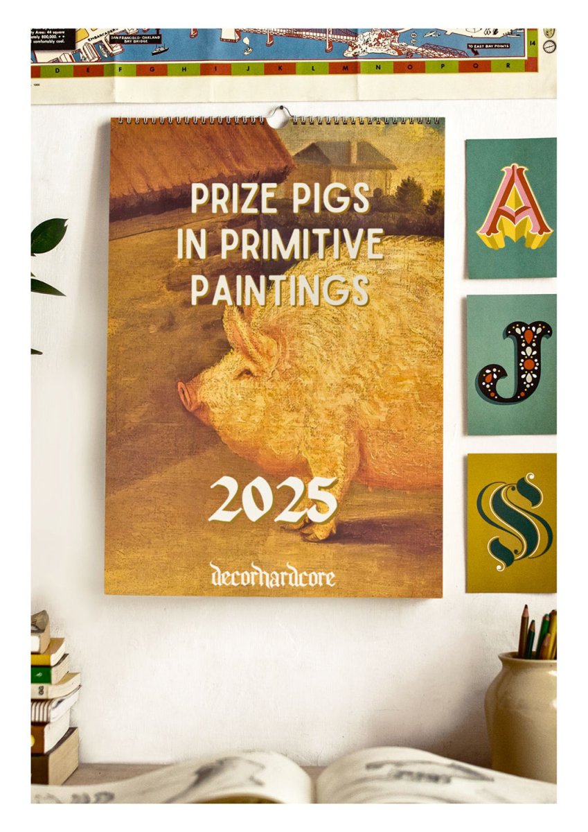 2025 Prize Pigs in Primitive Paintings Wall Calendar - DecorhardcorePrint Material